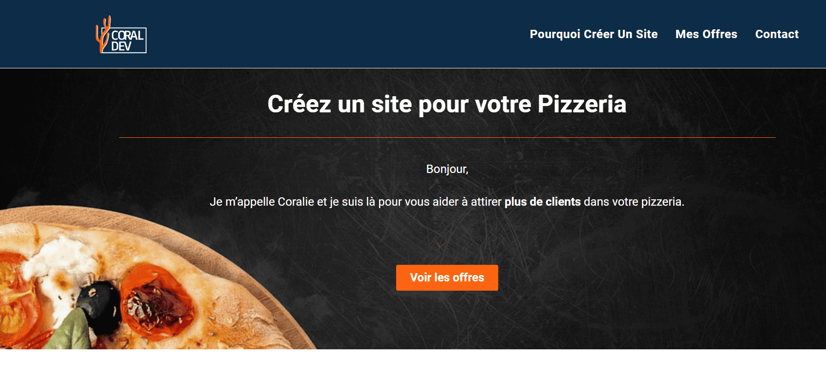 Interface du site Pizzeria Coral Dev
